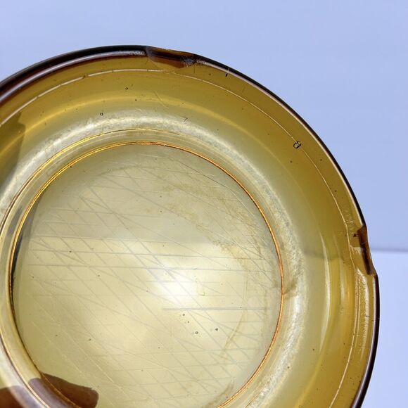 Vintage Retro Amber Brown 7” Ashtray Cigar Mid Century Round Glass Diamond Table - Picture 4 of 7